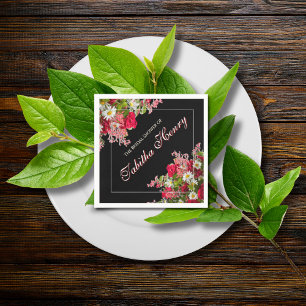 Elegant Floral Black Flower Photo  Napkin