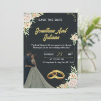 Elegant Floral Black Gold Custom Wedding Invite