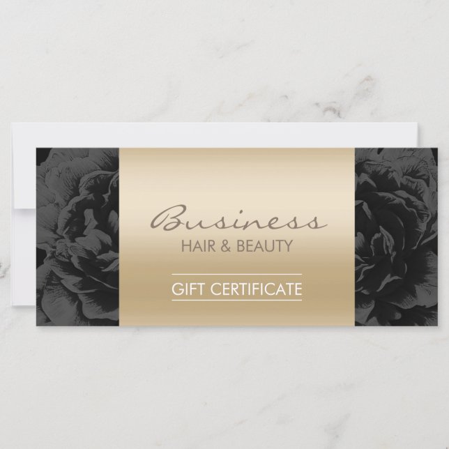Elegant Floral Black Gold Salon Gift Certificates (Front)