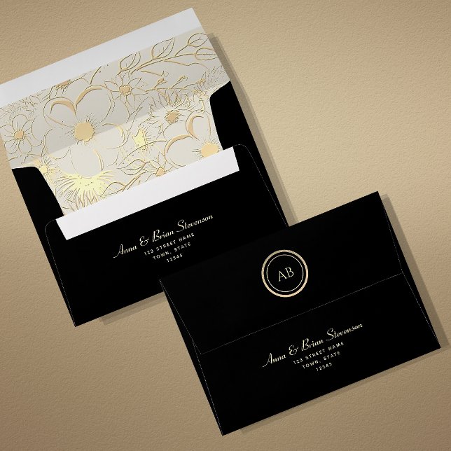 Elegant Floral Black Gold Wedding Envelope (Creator Uploaded)