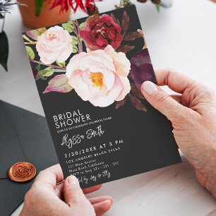Elegant Floral Black Modern Bridal Shower Invitation