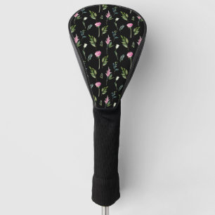 Elegant Floral Black Pink Name Chic Pretty Golf Head Cover