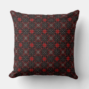 Elegant Floral Black Red Ornate Pattern Design Cushion