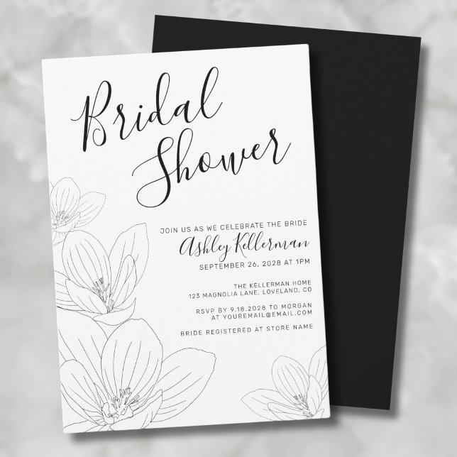 Elegant Floral Black White Bridal Shower Invitation (Elegant Floral Black White Bridal Shower Invitation)
