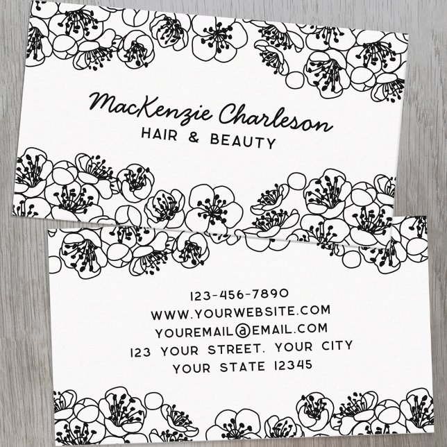 Elegant Floral Black White Business Card (Creator Uploaded)