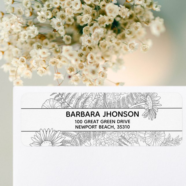 Elegant Floral Black White Daisy Return Address La (Creator Uploaded)