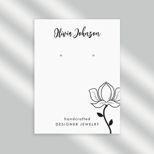 Elegant Floral Black White Jewellery Earring Displ Business Card (Stylishly Personalize with Custom Name & Optional Text. Add Contact Information on Reverse Side.)