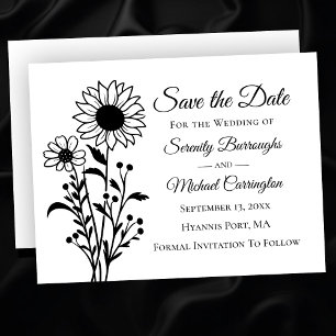 Elegant Floral Black White Save the Date Wedding Announcement
