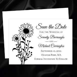 Elegant Floral Black White Save the Date Wedding Announcement