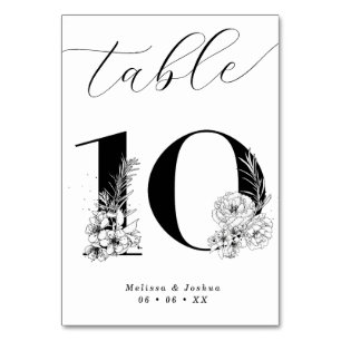 Elegant Floral Black & White Table 10 Number