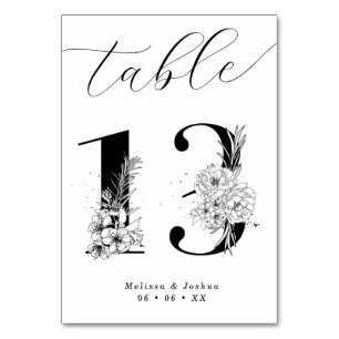 Elegant Floral Black & White Table 13 Number