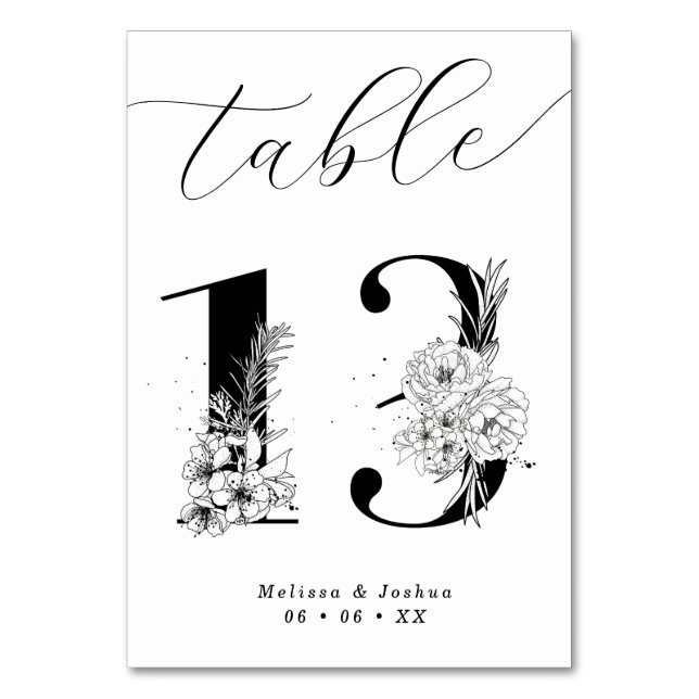Elegant Floral Black & White Table 13 Number (Front)