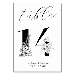 Elegant Floral Black & White Table 14 Number