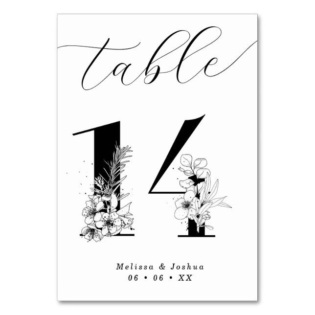 Elegant Floral Black & White Table 14 Number (Front)