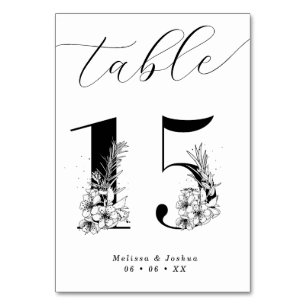 Elegant Floral Black & White Table 15 Number