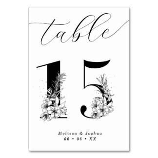 Elegant Floral Black & White Table 15 Number