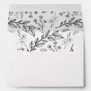 Elegant Floral Black White Wedding Envelope