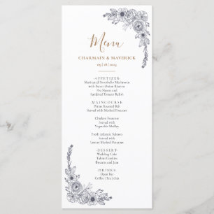 Elegant Floral Black & White Wedding Menu