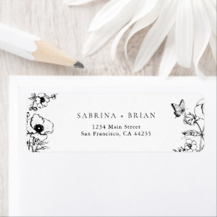 Elegant Floral Black White Wedding Return Address