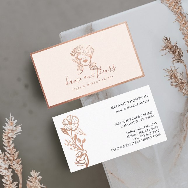 Elegant Floral Blooming Beauty Woman Logo Pink Business Card (Elegant Floral Blooming Beauty Woman Logo Pink Business Card)