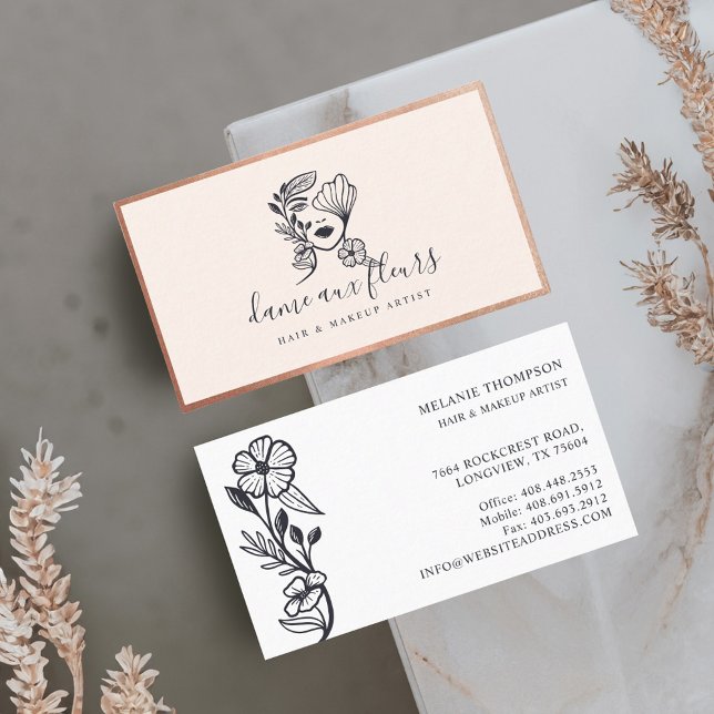 Elegant Floral Blooming Beauty Woman Logo Pink Business Card (Elegant Floral Blooming Beauty Woman Logo Pink Business Card)