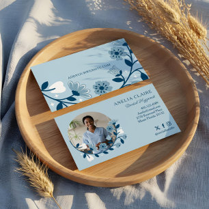 Elegant Floral Blooming Dental Hygienist Photo Business Card