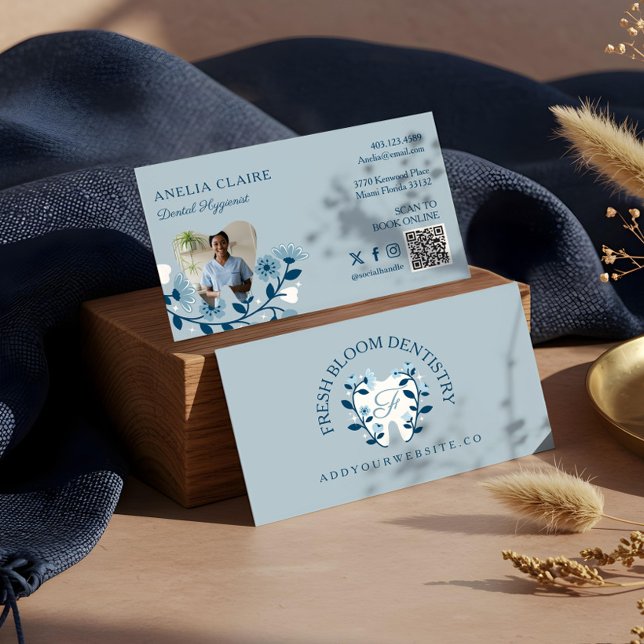 Elegant Floral Blooming Dental Tooth Logo Monogram Business Card (Elegant Floral Blooming Dental Tooth Logo Monogram Business Card)