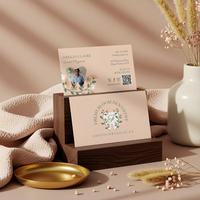Elegant Floral Blooming Dental Tooth Logo Monogram Business Card (Elegant Floral Blooming Dental Tooth Logo Monogram Business Card)