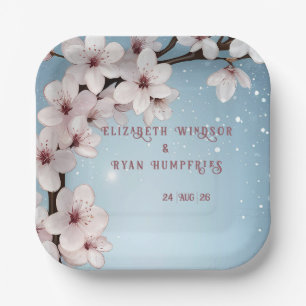 Elegant Floral Blossom Wedding Invitation Design Paper Plate