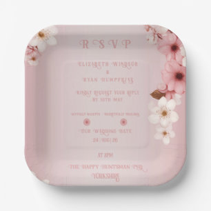 Elegant Floral Blossom Wedding Invitation Design Paper Plate