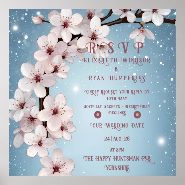 Elegant Floral Blossom Wedding Invitation Design Poster (Front)