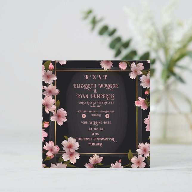 Elegant Floral Blossom Wedding Invitation Design S (Standing Front)