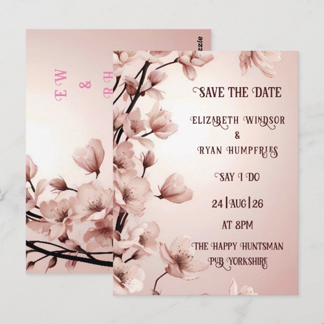 Elegant Floral Blossom Wedding Invitations (Front/Back)