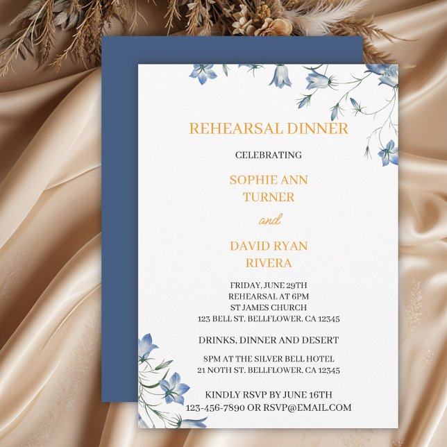 Elegant Floral Blue Bellflower Rehearsal Dinner Invitation (Creator Uploaded)