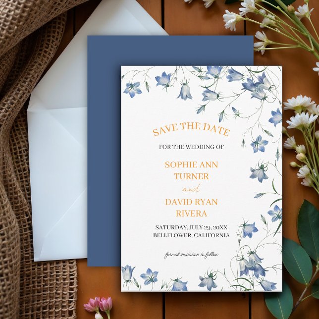 Elegant Floral Blue Bellflower Wedding Save The Date (Creator Uploaded)