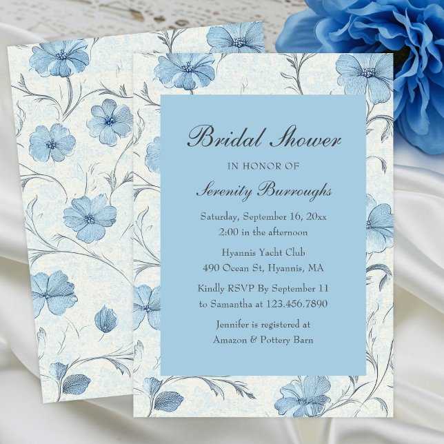 Elegant Floral Blue Country Garden Bridal Shower Invitation (Creator Uploaded)