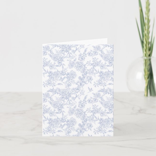Elegant Floral Blue French Toile  Note Card (Front)