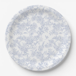 Elegant Floral Blue French Toile Paper Plate