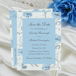Elegant Floral Blue Garden Wedding Save the Date Announcement Postcard