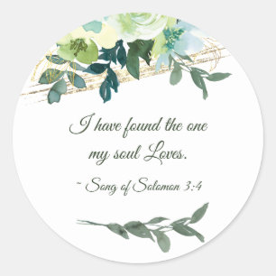 Elegant Floral Blue Gold Greenery Bible Wedding Classic Round Sticker