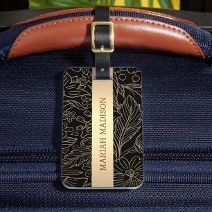 Elegant floral Blue & Gold monogrammed personalise Luggage Tag