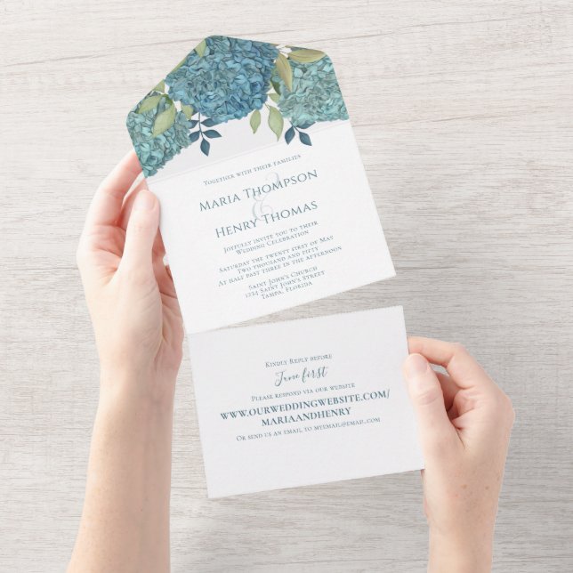 Elegant Floral Blue Hydrangea Wedding Website  All In One Invitation (Tearaway)