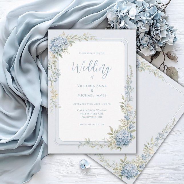 Elegant Floral Blue Hydrangeas Wedding Invitation (Creator Uploaded)