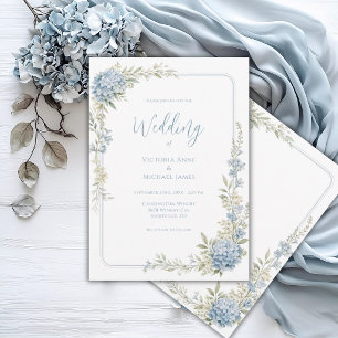 Elegant Floral Blue Hydrangeas Wedding Invitation