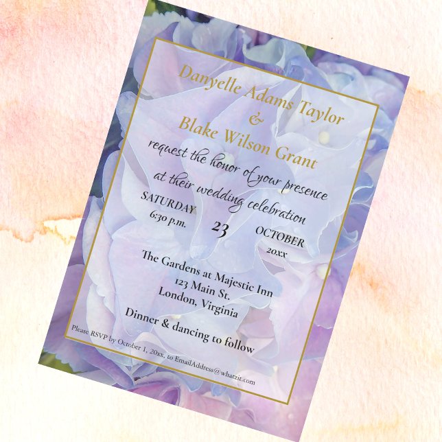 Elegant Floral Blue Lavender Hydrangea Wedding Invitation (Creator Uploaded)