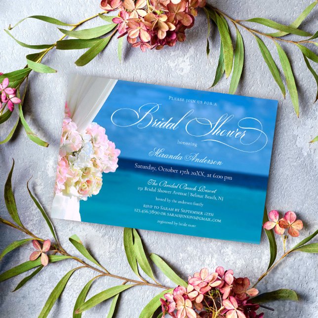 Elegant Floral Blue Ocean Beach Bridal Shower Invitation (Creator Uploaded)