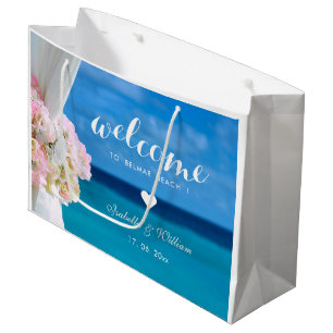 Elegant Floral Blue Ocean Beach Wedding Large Gift Bag