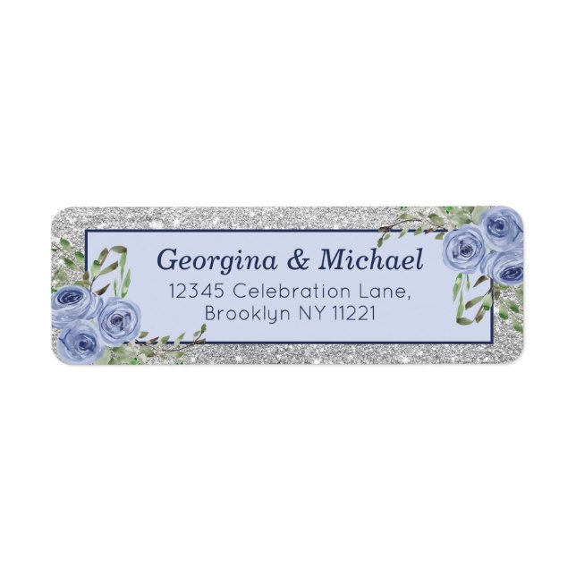 Elegant Floral Blue Silver Glitter Sparkle Return (Front)