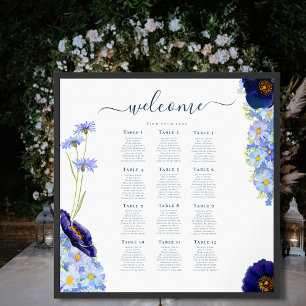 Elegant Floral Blue Wedding 12 Table Seating Chart