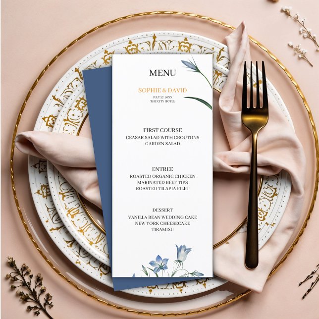 Elegant Floral Blue Wedding Menu (Creator Uploaded)